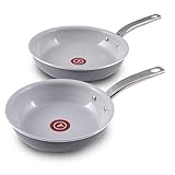 T-Fal Fresh Gourmet Recycled Ceramic Nonstick Fry Pan Set, 2 Piece, 8, 10,5 Inch Oven Broiler Safe 500F Cookware, Pots and Pans, Grey