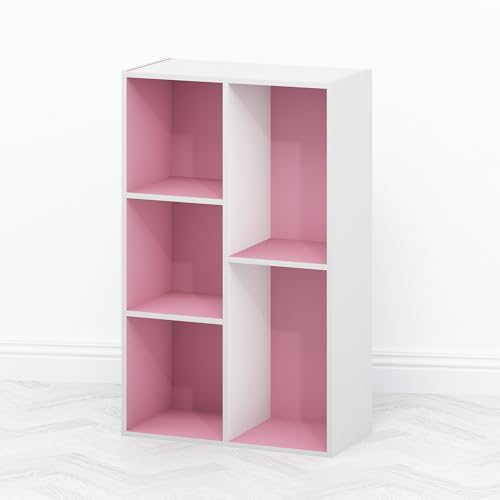 Image of Furinno TOMI TV Stand, 5-Cube Entertainment Center with Open Shelf, Reversible TV Console, for Living Room, Bedroom, Home Office, Pink