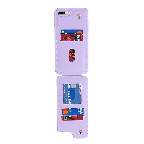Image of for iPhone 7 Plus / 8 Plus Case with Card Holder,Credit Card Holder,Stand Ring Kickstand and RFID Blocking,Shockproof Phone Wallet Cover for Women and Girls(5.5 inch,Purple Plaid)