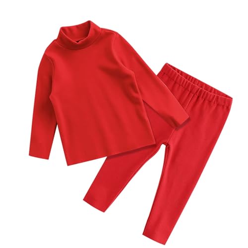 Kids Turtleneck Thermal Underwear Set Fall Winter Tops Pants 2 Piece Plain Pullover Long Sleeve Cotton Thick Clothes