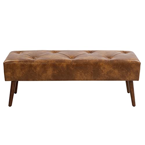 Furniliving 44 Inch Tufted Bench, Leather Footrest Stool Bedroom Bench Seat, Upholstered Tufted Beathable Fabrics Ottoman Bench With X-Shaped Wood Legs For Kitchen, Solid Wood Indoor Bench #TOP18