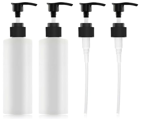 LINBEAUTI Distributeur d'huile de massage à pompe,Lot de 2 flacons avec diffuseur pour huiles essentielles et 4 têtes de pompe, distributeur réutilisable pour huile de massage, soins du corps,250 ml