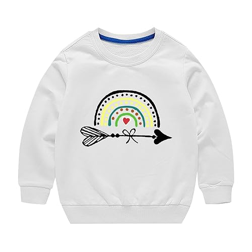 Toddler Boys Girls Sweater Autumn/Winter Rainbow Print Long Sleeve Round Neck Hatless Sweater Party (White, 3-4 Years)