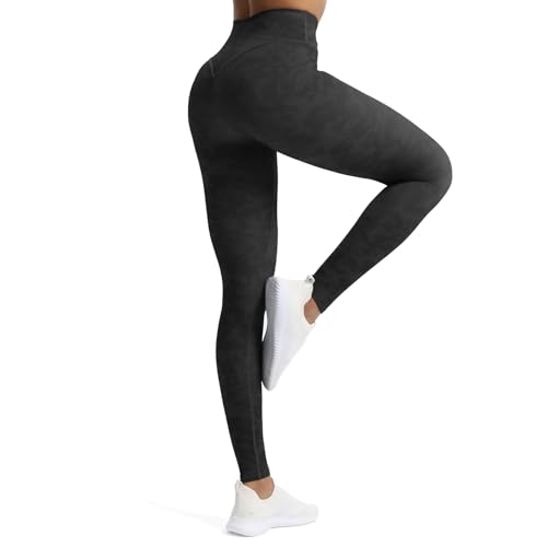 Aoxjox High Waisted Workout Leggings for Women Tummy Control Buttery Soft Yoga Metamorph Deep V Pants 26", Cloud Black, M