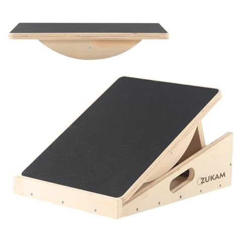 ZUKAM Multi-Function Wooden Slant Board & Balance Board, Adjustable Incline Board and Calf Stretcher,Stretch Board - Wide Anti-Slip Surface - Black Cover