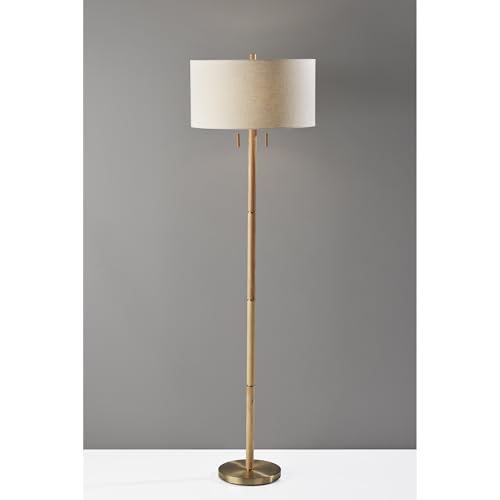 Adesso 3375-12 Madeline Floor Lamp Natural Rubberwood and Antique Brass