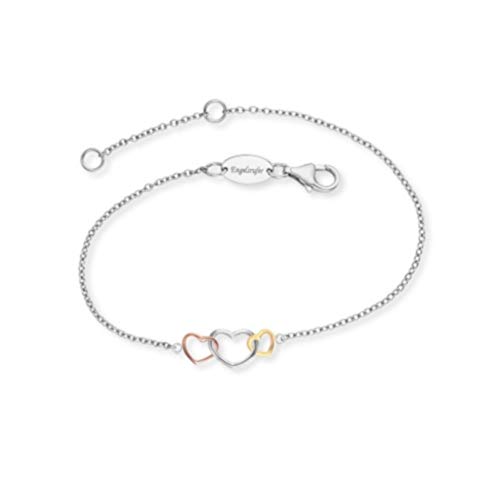 Engelsrufer Damen Armband silber aus Sterling Silber und dreifarbigem tricolor Herz Anhänger silber gold roségold - Karabinerverschluss - in zwei Längen verstellbar - nickelfrei