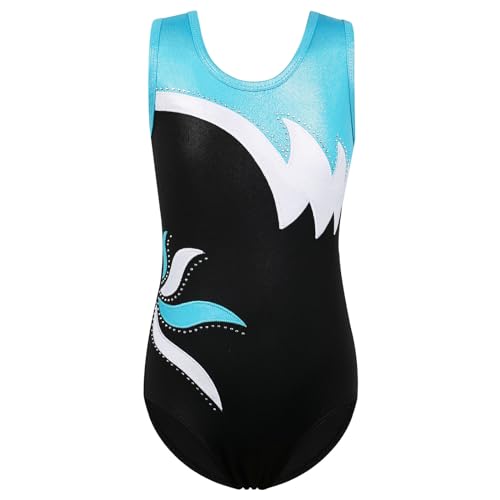 ZNYUNE Ragazza Body Ginnastica Classica senza Maniche con Paillettes B208 BlackAqua 14A