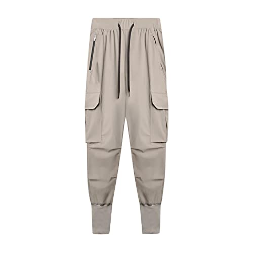 CYGGA Mens Running Jogger Pants Workout Athletic Sweatpants Lightweight Thin Quick Dry Tapered Hiking Sports Hiking Work Pant Khaki