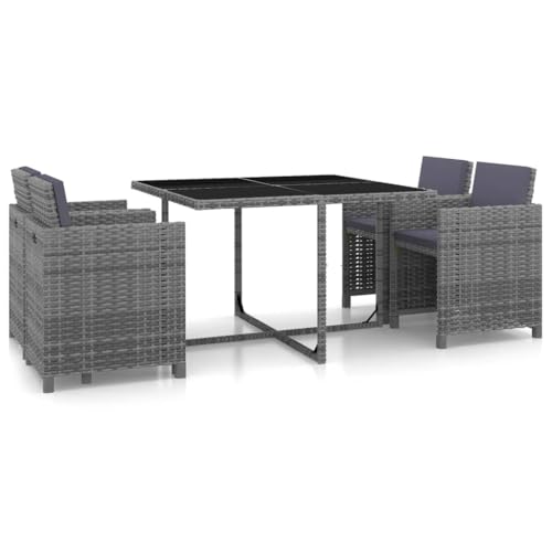 vidaXL Salon de Jardin Encastrable 5 pcs et Coussins Mobilier de Jardin Mobilier de Patio Mobilier de Terrasse Mobilier à Dîner Résine Tressée Gris