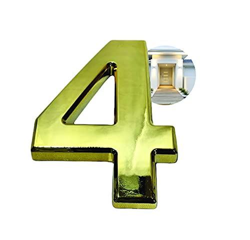 PARENCE - Numéro de porte 3D - 10 CM - Plastique premium brossé - effet OR brillant - Adhésif extra fort - numéro de porte, rue, maison (4, OR) PARC001