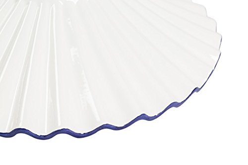 Ricambio paralume piatto in ceramica bianca con bordo blu per lampadario a sospensione classico rustico country - 30 cm 100% Made in Italy