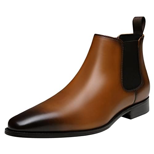 Jousen Chelsea Boots Men Polished Leather Dress Boots Stylish Classic Retro Slip On Boots for Men