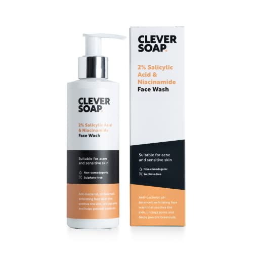 Clever Soap 2% Salicylic Acid & Niacinamide Face Wash - Blemish Control For Oily, Sensitive Skin - Exfoliating, Antibacterial Cleanser - Suitable For Acne & Spots - Fragrance Free, Vegan Formula