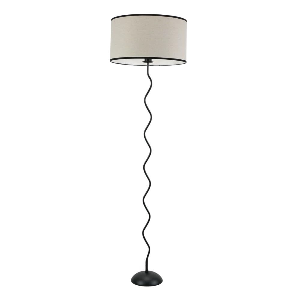 Valuelights Unisex Black Wiggle Metal Single Stem Floor Lamp W/ Linen Trim Drum Lamp Shade