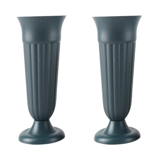GANAZONO Lot de 2 Vases Funéraires en Plastique PP Vert Cône pour Composition Extérieure Piquet de Fixation Stable Vase Conique Solide pour Fleurs Artificielles et Naturelles