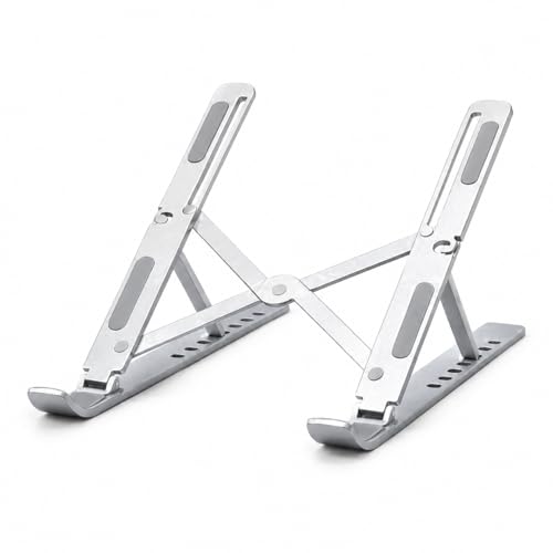 Image of Adjustable Laptop Stand Foldable Aluminium Laptop Holder with 6 Level Height | Portable Anti Slip Cooling Stand for 10-17 Inch Laptop, MacBook, Notebook (Silver)