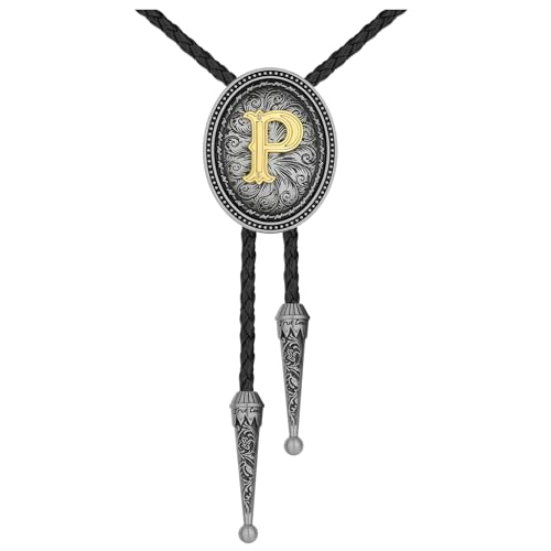 Image of HUABOLA CALYN Bolo tie for Men, Western Cowboy Golden Alphabet Initial Letter ABCDJMR to Y Costume Bolo ties Neckties
