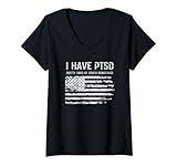 Womens I Have PTSD Pretty Tired Of Stupid Democrats Funny Politics V-Neck T-Shirt