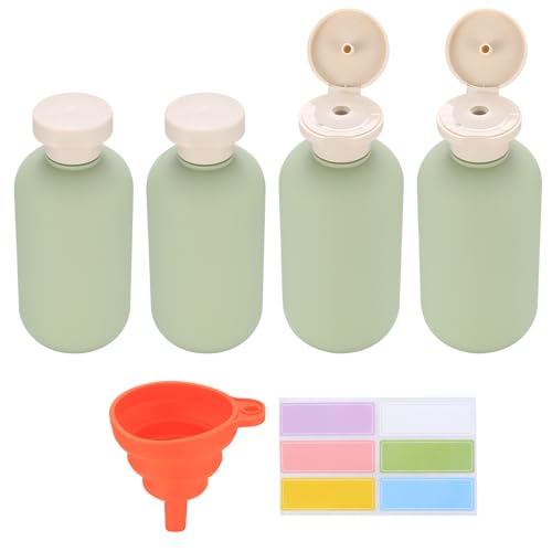 jiuxlaan 4 Pcs Flacon de Voyage 200ml, Flacon Voyage Avion, Étanches Bouteille de Voyage Silicone Plastique, Rechargeables Portable Distributeur de Shampoing et Savon À Main, Lotion