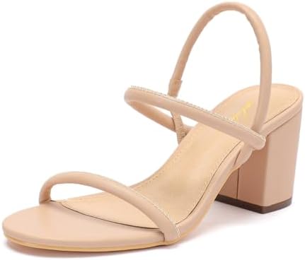 geluboao Heels for Women Classic Open Round Toe Three Straps Slip On Block Low Heel Sandals Strappy Ankle Strap Chunky Heeled Sandals Party Wedding Dress Shoes