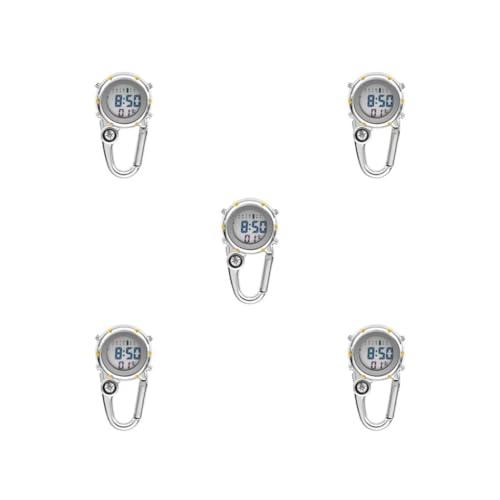 5のセットカラビナ クリップ 腕時計 スポーツ時計 ファッション 発光 多機能 フォブウォッチ 週表示 登山用時計 ギフト イエロー, 黄色