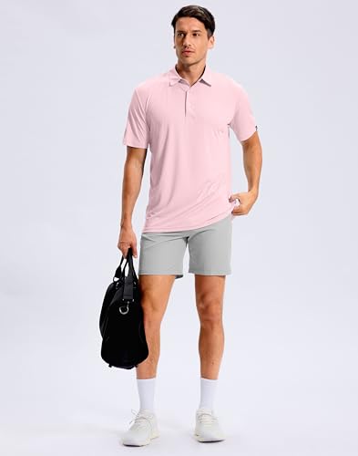 G Gradual Mens Golf Shirt Short Sleeve Dry Fit Moisture Wicking Performance Lightweight Athletic Grid Summer Collared Polo Shirts for Men(Light Pink,X-Large) — view 6
