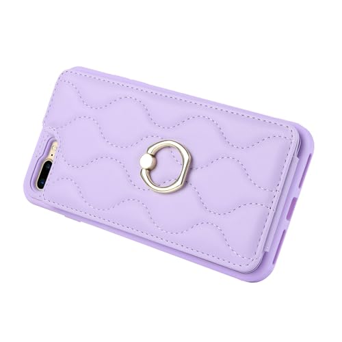 Image of for iPhone 7 Plus / 8 Plus Case with Card Holder,Credit Card Holder,Stand Ring Kickstand and RFID Blocking,Shockproof Phone Wallet Cover for Women and Girls(5.5 inch,Purple Plaid)