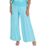 Alam Exclusive Lagenlook - Pantalones para mujer, estilo bohemio, estilo harén, holgados, elegantes, de seda, para fiesta de verano, turquesa, 8-16