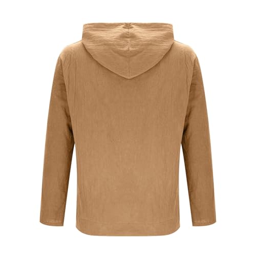 Cotton Hoodie for Mens Long Sleeve Button Down Linen Shirt Drawstring Summer Beach Hooded Shirts with Pockets Casual4
