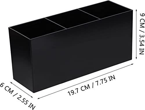 OWAYOTO Makeup Brush Organizer Acrylic Tray - 3 Slot Office Desk Stationery Holder Black Box, Schwarz - Image 2