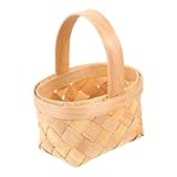 Veemoon Panier à Dragées Tissé la Main en Bois Naturel avec Poignée Beige, Panier Rustique pour Mariage ou Présent D'occasion, Léger et Décoratif