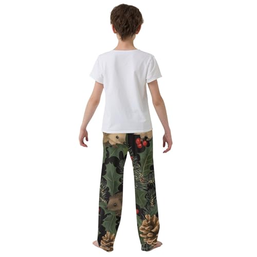 Hedgehog Xmas Tree Pine Cone Boys Long Pants Soft Trousers Elastic Waist Kids Lounge Bottoms with Pockets S-XL3