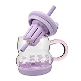 SWOOMEY ガラス製ハンドル付きストロータンブラー コーヒー ミルクティー お茶用 タンブラー ガラスカップ 飲み物用グラス 日常使い 旅行用 子供用ミルクカップ兼用