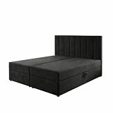 Bonni24 SONNO Bello Boxspringbett 180x200 cm mit 2 Bettkästen, Bonellfederkernmatratze, gepolstertem Kopfteil und Stauraum, Schwarz, Kunstleder 180 x 205 x 105cm