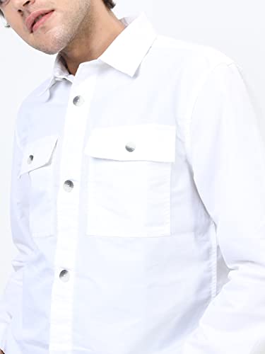 Image of KETCH Mens Full Sleeves Slim Fit Over Shirt (KHOS000005 White M)