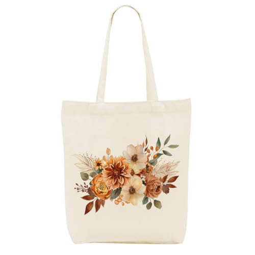 Fall Pumpkin Flowers Tote Bag for Women & Girls