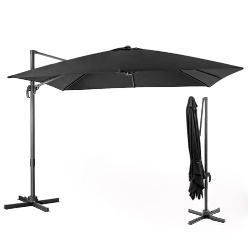 COSTWAY Ombrellone da Giardino 3 x 3 m, Ombrellone Pieghevole da Esterno con 3 Inclinazioni, Rotazione a 360°, Manovella, 8 Stecche, Base Incrociata, Angolo Regolabile, per Giardino, Balcone (Nero)