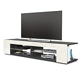 Vladon Lowboard Movie, TV-Kommode mit 4 offenen Fächern und Zierleisten, Schwarz matt/Creme Hochglanz (134 x 29 x 39 cm)