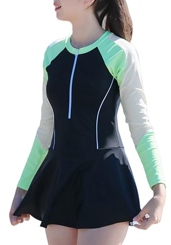 Image of SEAUR Girls Swimsuits Girls Rash Guard Bathing Suits Quick Dry Swimwear Zipper Front Swim Dress Kids Two Piece Swim Suit