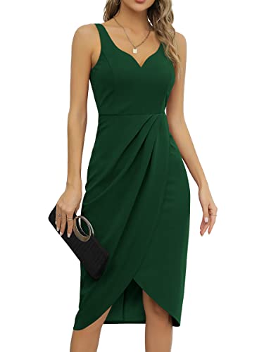 Missufe Vestido de cóctel elegante para mujer, vestido de fiesta, estilo rockabilly, ceñido, vintage, cruzado, verde oscuro, XXL