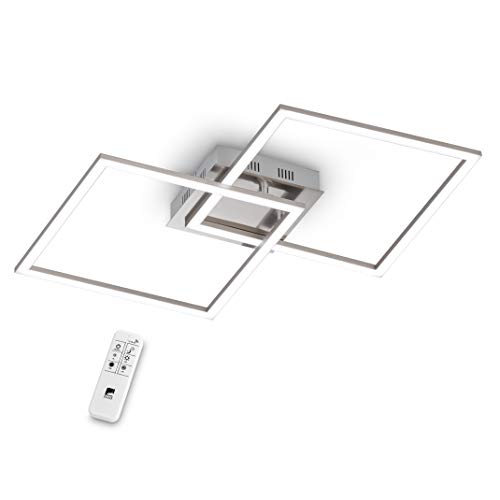 EGLO LED Deckenleuchte Palmaves 1, 2 flammige Deckenlampe aus Aluminium, Stahl, Kunststoff, Gebürstet, Nickel-Matt, Weiß, mit Fernbedienung, Lichtfarbe warmweiß – kaltweiß, Nachtlicht, dimmbar