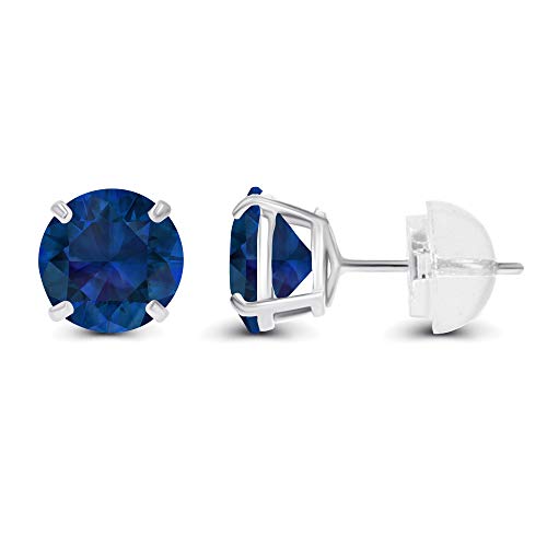 Sterling Silver 6Mm Round Created Blue Sapphire September Birthstone Prong Set Stud Earrings For Women And Girls #TOP1
