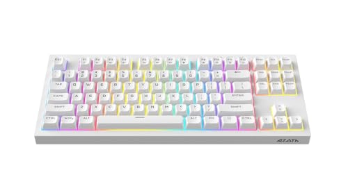 Image of AZOTH Onyx White 87 Keys Gaming Membrane Keyboard, RGB Backlit with 9 Modes, Type C Wired, 26-Key Anti-Ghosting, ABS+PC Keycaps, Compact Layout, Braided Cable, USB for PC Laptop Desktop