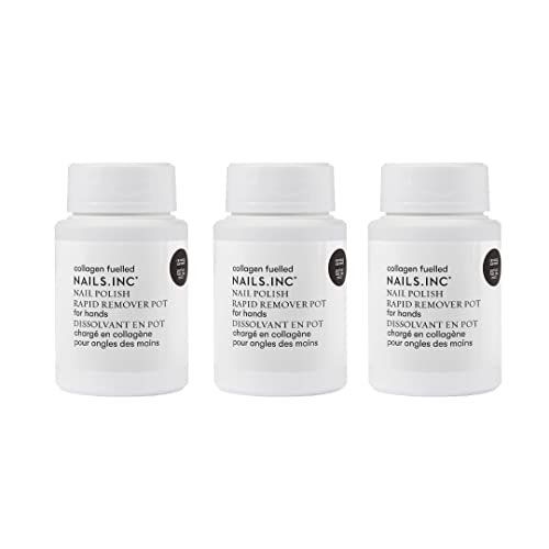 Nails.INC Nail Polish Remover Pot Trio, Formulated with Collagen to Promote Nail Strength and Growth, Coconut Scented, Acetone Free, Cruelty Free, Vegan 3 Piece Set