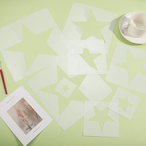 KINBOM 8pcs Stars Template for Painting, White Star Stencil Template in Different Sizes Reusable Plastic Stencils Templates Star Stencils for Painting on Wood Fabric Paper Wall (8 Sizes)