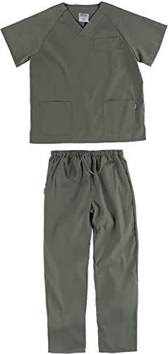 Teamwork Workteam Uniforme Sanitario o Conjunto Sanitario, con elástico y cordón en la Cintura, Casaca y Pantalon Unisex Verde Oliva M