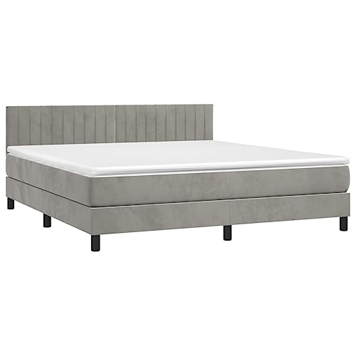 KOIECETA Boxspringbett mit Matratze Polsterbett Bett Hotelbett Einzelbett Bettrahmen Bettgestell Lattenrost Schlafzimmerbett Hellgrau 180x200 cm Samt – Bild 4