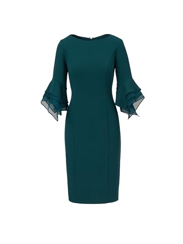 Image of Adrianna Papell Stretch Knit Crepe Sheath Dress with Tiered Organza Bell Sleeve