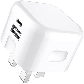 SPEEDY® iPhone SE 2022 Charger, iPhone SE 2022 Plug, UK 3 Pin 20W Dual Ports Fast Charger USB Type C Power Adapter for iPhone SE 2022